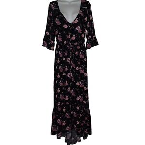American Eagle Whimsigoth Dress S Black Floral Long‎ Y2K Romance Asymmetrical